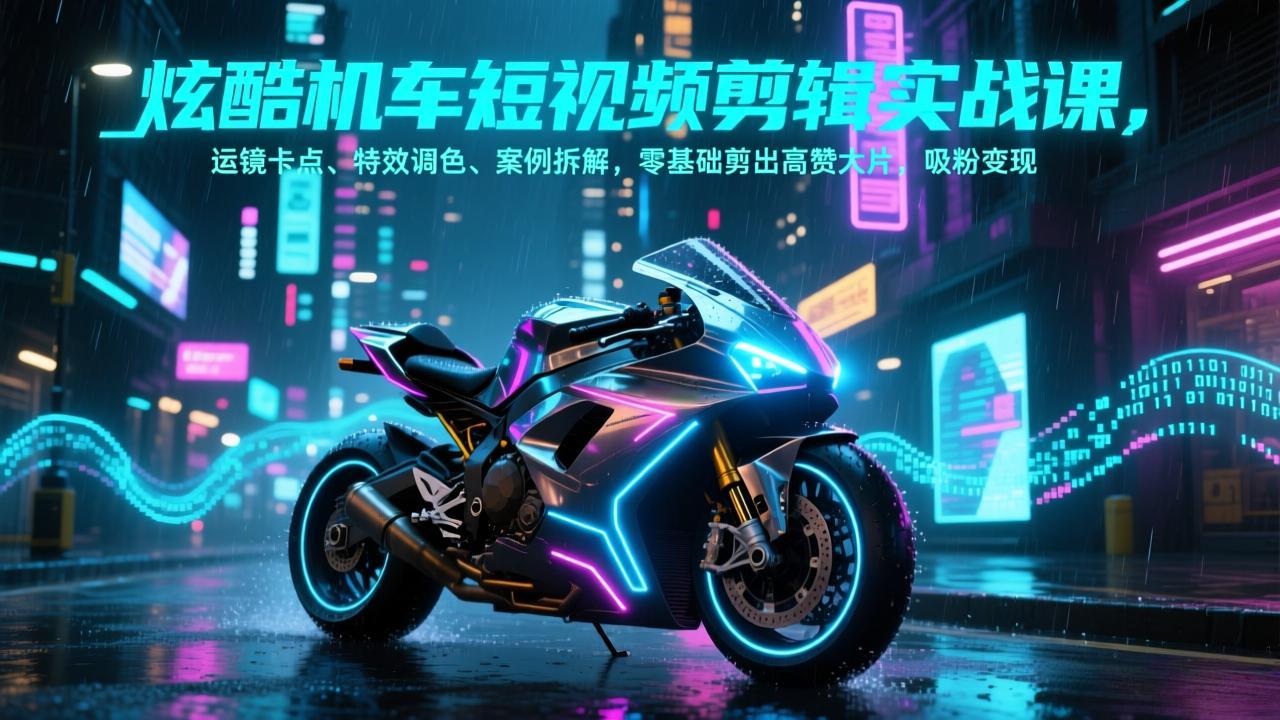 炫酷机车短视频剪辑实战课，运镜卡点、特效调色、案例拆解，零基础剪出高赞大片，吸粉变现-智点网
