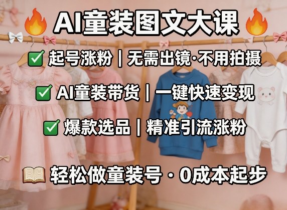 AI童装图文剪辑，某社群童装图文大课，起号涨粉、AI童装带货、爆款选品，无需出镜和拍摄-智点网