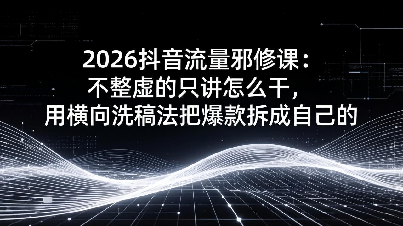 2026抖音流量邪修课：不整虚的只讲怎么干，用横向洗稿法把爆款拆成自己的-智点网