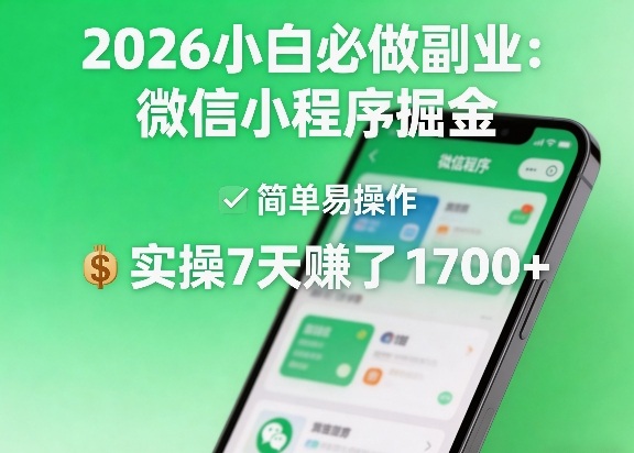 2026小白必做副业：微信小程序掘金，简单易操作，实操7天賺了1700+【揭秘】-智点网