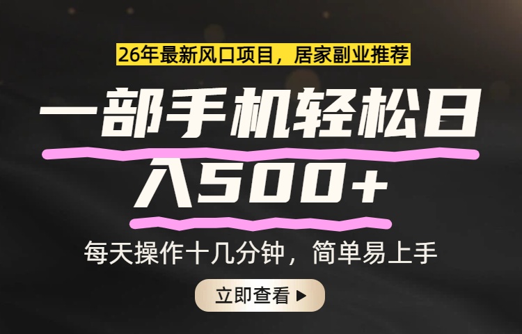 26年居家副业首选，一部手机轻松日入500+，长期稳定可做-智点网