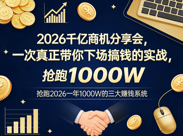 2026千亿商机分享会，一次真正带你下场搞钱的实战，抢跑2026一年1000W的三大賺钱系统-智点网