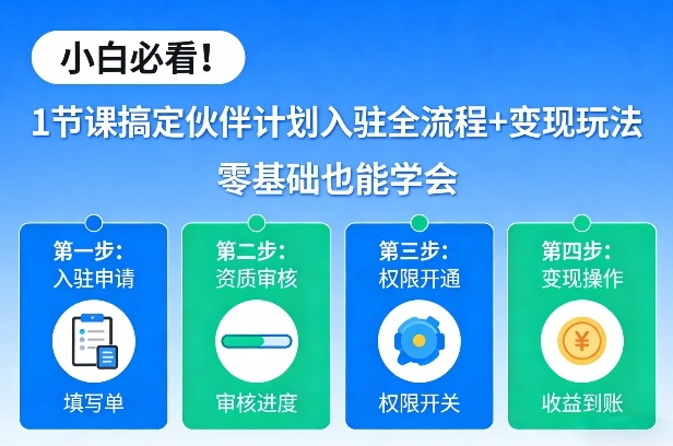 小白必看！1节课搞定伙伴计划入驻全流程+变现玩法，零基础也能学会-智点网