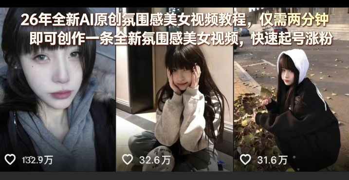 26年全新AI原创氛围感美女视频教程，仅需两分钟即可创作一条全新氛围感美女视频，快速起号涨粉-智点网