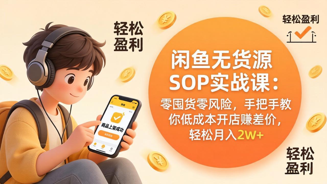 闲鱼无货源SOP实战课：零囤货零风险，手把手教你低成本开店赚差价，轻松月入2w+-智点网