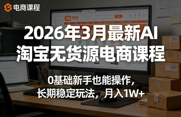 2026年3月最新AI淘宝无货源电商课程，0基础新手也能操作，长期稳定玩法，月入1W+-智点网