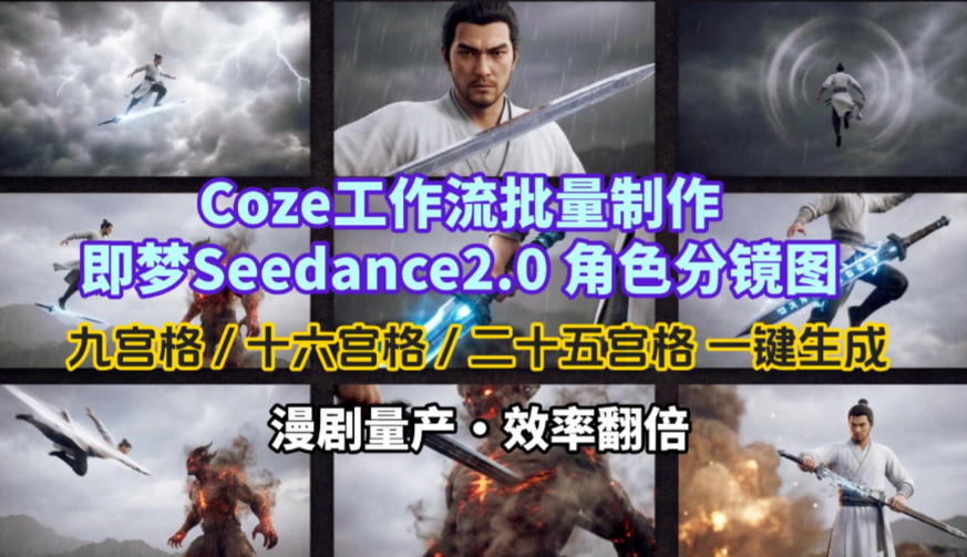 Coze工作流批量制作即梦Seedance2.0角色分镜图，九宫格-十六宫格-二十五宫格一键生成，漫剧量产，效率翻倍-智点网