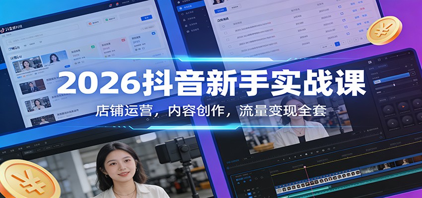 2026抖音新手实战课：店铺运营，内容创作，流量变现全套-智点网