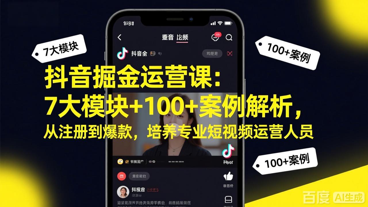 抖音掘金运营课：7大模块+100+案例解析，从注册到爆款，培养专业短视频运营人员-智点网