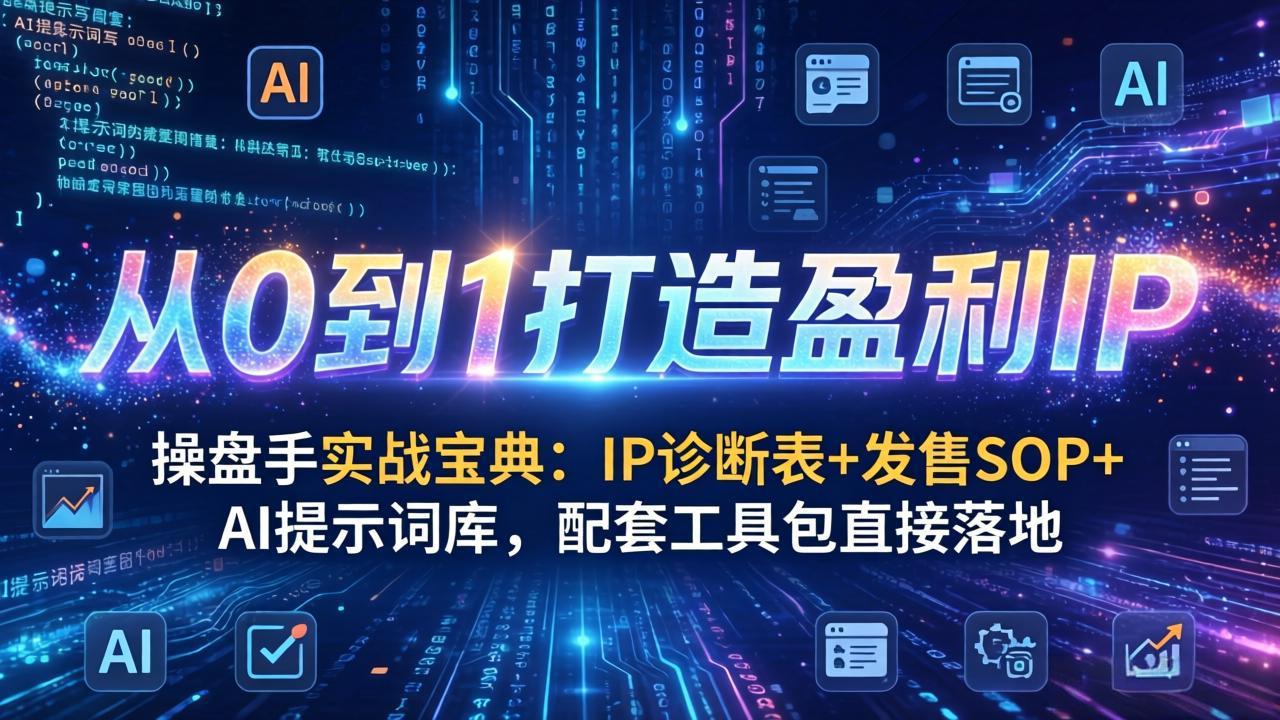 操盘手实战宝典：IP诊断表+发售SOP+AI提示词库，配套工具包直接落地，从0到1打造盈利IP-智点网
