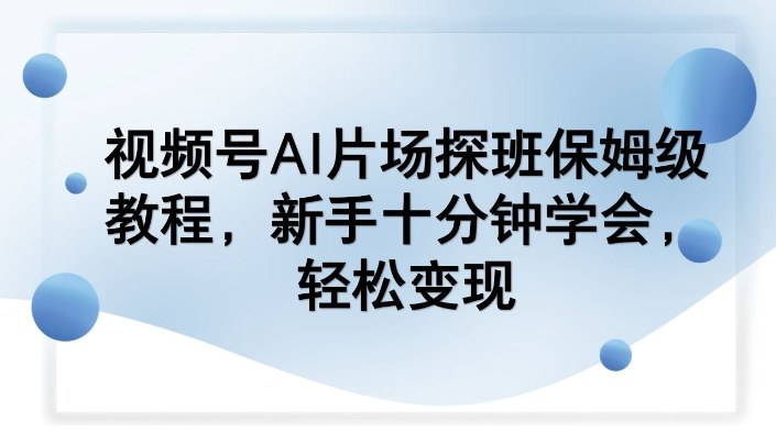 视频号AI片场探班保姆级教程，新手十分钟学会，轻松变现-智点网