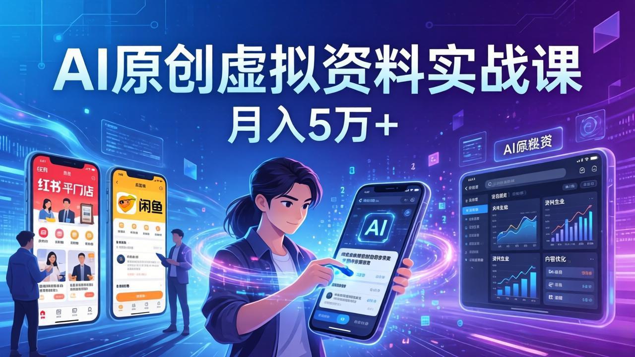 AI原创虚拟资料实战课：2026新机会，小红书闲鱼开店，普通人用AI轻松变现，月入5万+-智点网