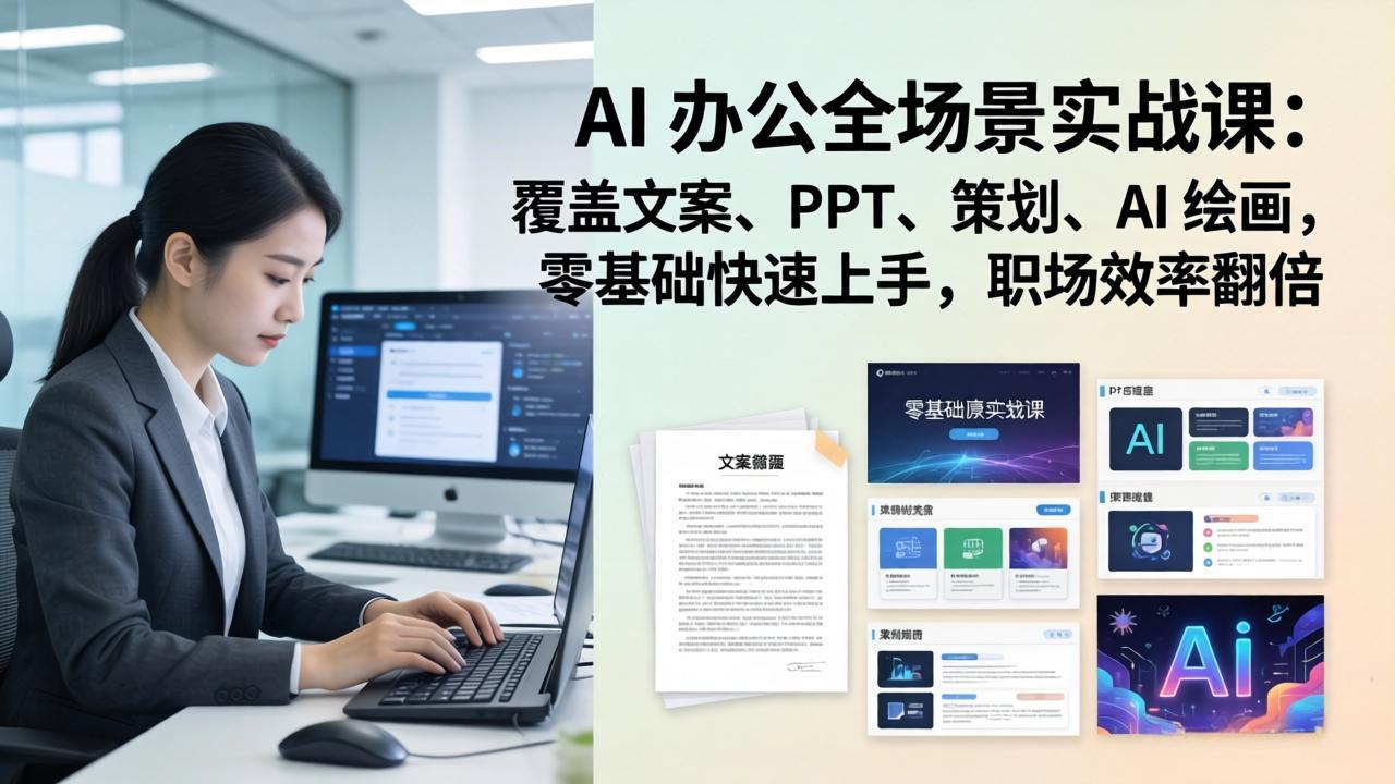 AI 办公全场景实战课：覆盖文案、PPT、策划、AI 绘画，零基础快速上手，职场效率翻倍-智点网
