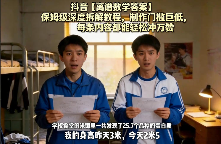 抖音【离谱数学答案】保姆级深度拆解教程，制作门槛巨低，每条内容都能轻松冲万赞，附详细步骤-智点网
