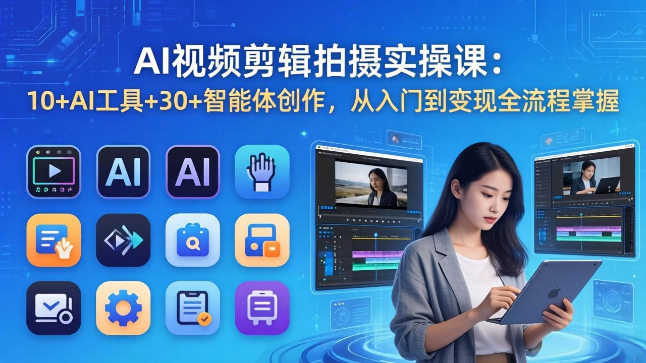 AI 视频剪辑拍摄实操课：10+AI工具+30+智能体创作，从入门到变现全流程掌握-智点网