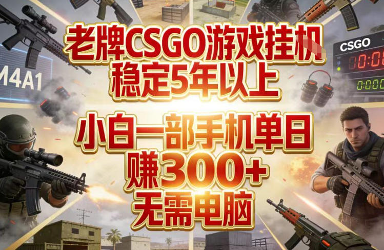 老牌CSGO游戏挂G，稳定5年以上，小白一部手机单日賺3张+，无需电脑【揭秘】-智点网