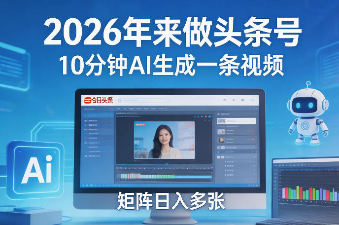 2026年来做头条号，10分钟AI生成一条视频，矩阵日入多张-智点网