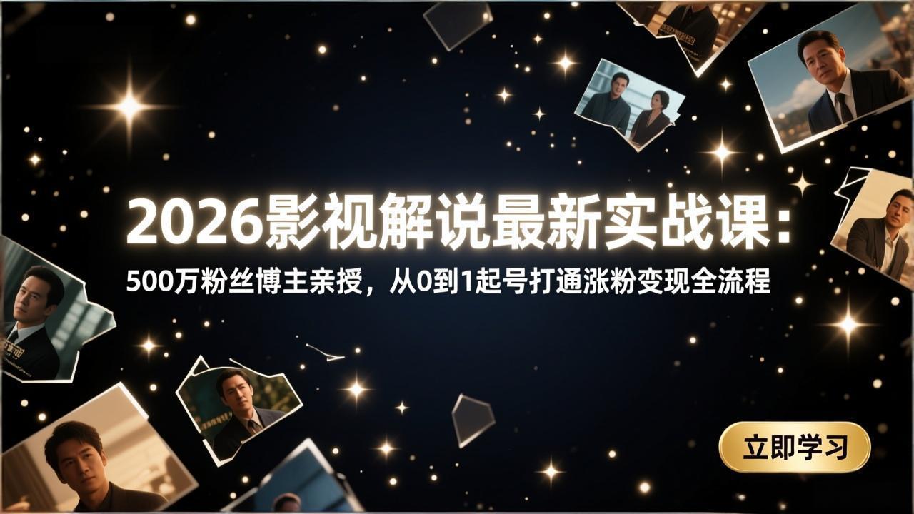 2026影视解说最新实战课：500万粉丝博主亲授，从0到1起号打通涨粉变现全流程-智点网