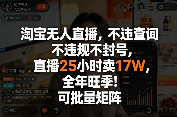 淘宝无人直播，不违规不封号，直播25小时卖17W，全年旺季！可批量矩阵【揭秘】-智点网