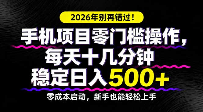 2026年别再错过！手机项目零门槛操作，每天十几分钟稳定日入500+-智点网