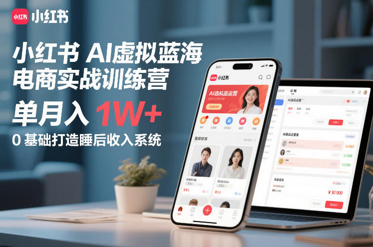 小红书AI虚拟蓝海电商实战训练营，单月入1W+，0基础打造睡后收入系统(更新)-智点网