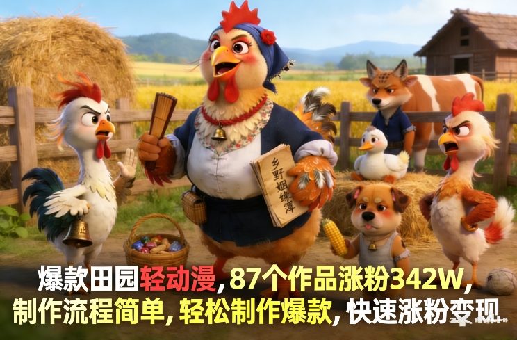 爆款田园轻动漫，87个作品涨粉342W，制作流程简单，轻松制作爆款，快速涨粉变现-智点网