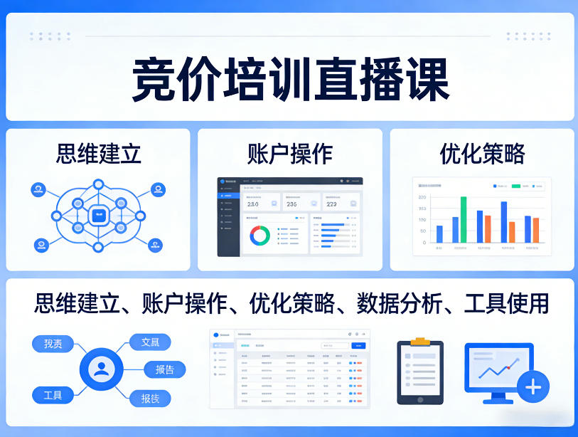 竞价培训直播课，覆盖思维建立、账户操作、优化策略、数据分析、工具使用等，全方位提升效果-智点网