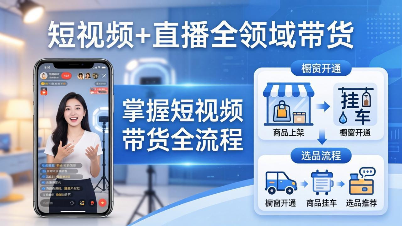 短视频+直播全领域带货：掌握橱窗开通、挂车、选品、爆款文案改编等短视频带货全流程-智点网