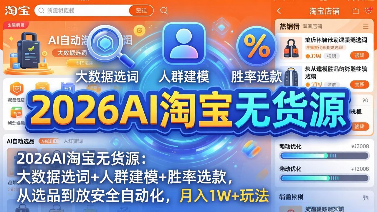 2026AI淘宝无货源：大数据选词+人群建模+胜率选款，从选品到放大全自动化，月入1W+玩法-智点网