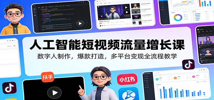 人工智能短视频流量增长课：数字人制作，爆款打造，多平台变现全流程教学-智点网