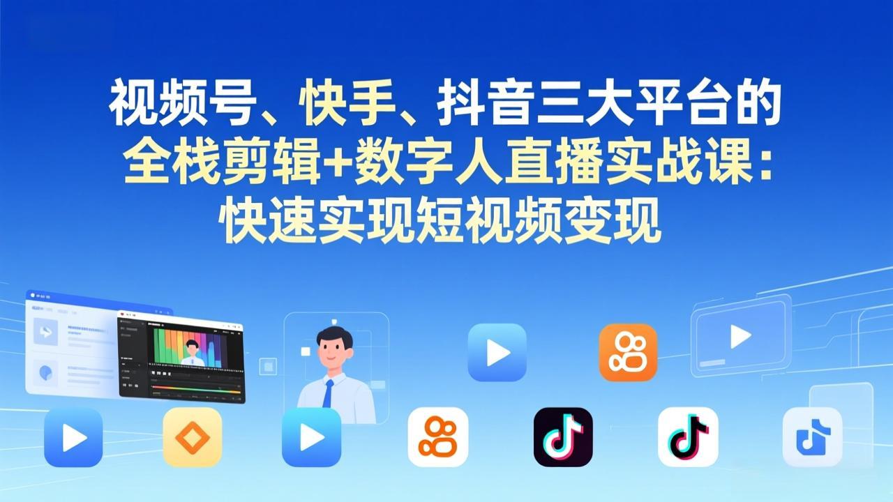 视频号+快手+抖音三大平台的全栈剪辑+数字人直播实战课-3月更新：快速实现短视频变现-智点网