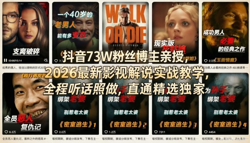 抖音73W粉丝博主亲授，2026最新影视解说实战教学，全程听话照做，直通精选独家-智点网