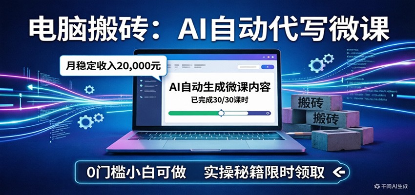 电脑搬砖AI自动代写微课，月稳定2W，0门槛小白可做，实操秘籍-智点网