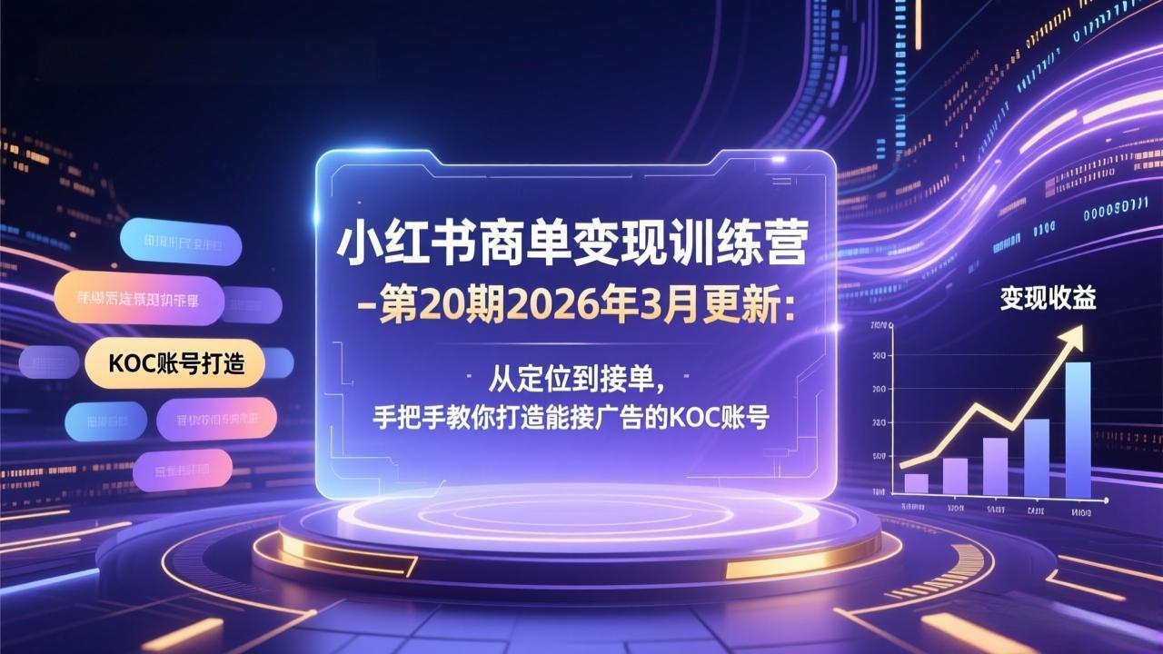 小红书商单变现训练营-第20期26年3月更新：从定位到接单，手把手教你打造能接广告的KOC账号-智点网