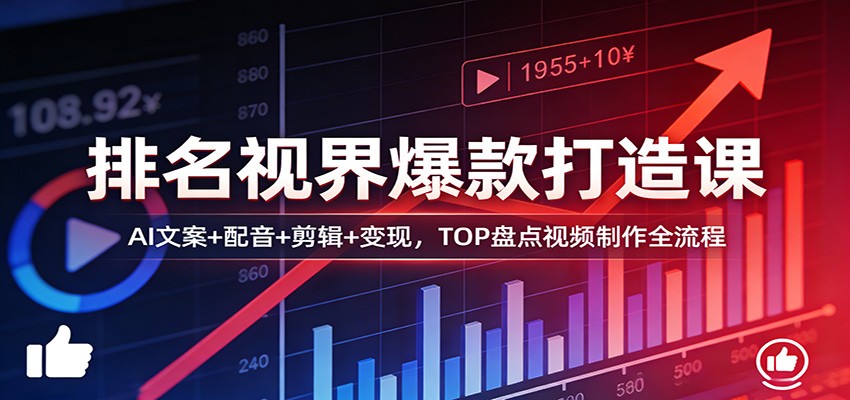 排名视界爆款打造课：AI文案+配音+剪辑+变现，TOP盘点视频制作全流程-智点网