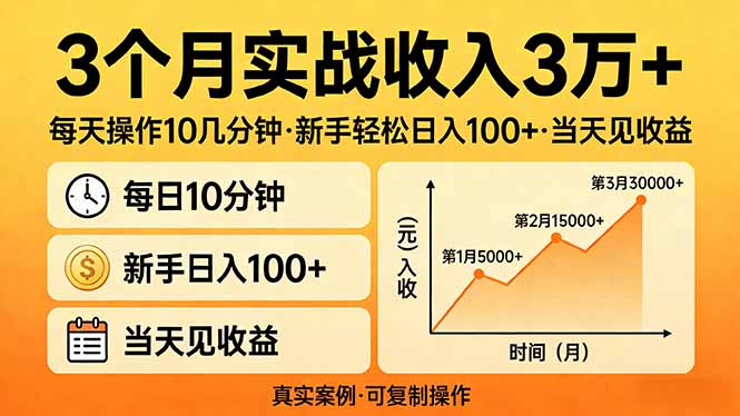 3个月实战收入3万+，每天操作10几分钟，新手轻松日入100+，当天见收益-智点网