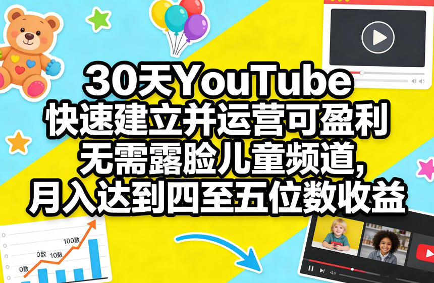 30天YouTube快速建立并运营可盈利无需露脸儿童频道,月入达到四至五位数收益