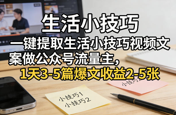 一键提取生活小技巧视频文案做公众号流量主，1天3-5篇爆文收益2-5张-智点网