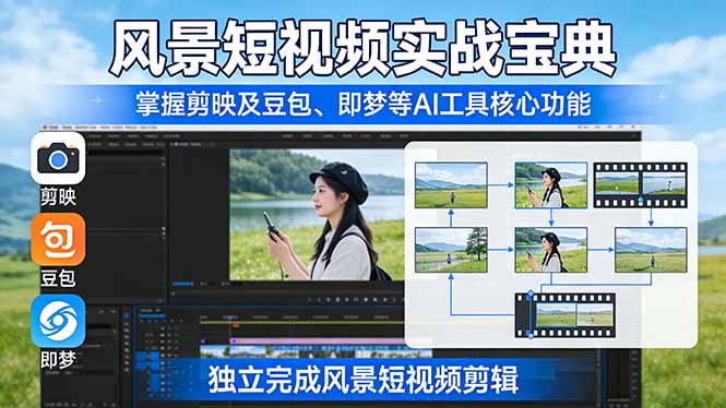 风景短视频实战宝典：掌握剪映及豆包、即梦等AI工具的核心功能，独立完成风景短视频剪辑-智点网