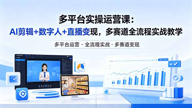 某团队多平台实操运营课-更新26年4月29:AI剪辑+数字人+直播变现,多赛道全流程实战教学-智点网