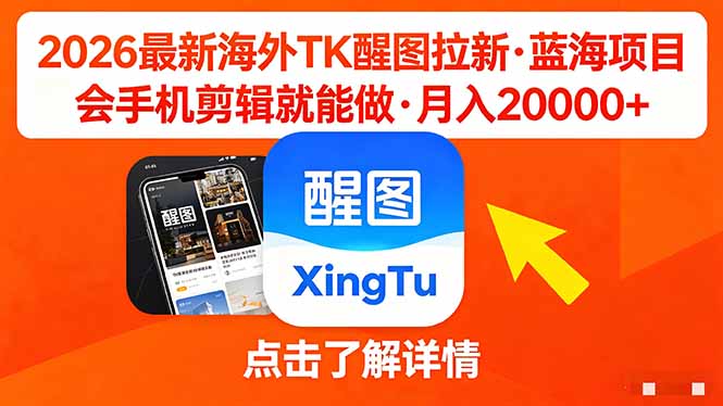 26年最新海外Tk醒图拉新，蓝海项目，会手机剪辑就可以做，月入20000＋-智点网
