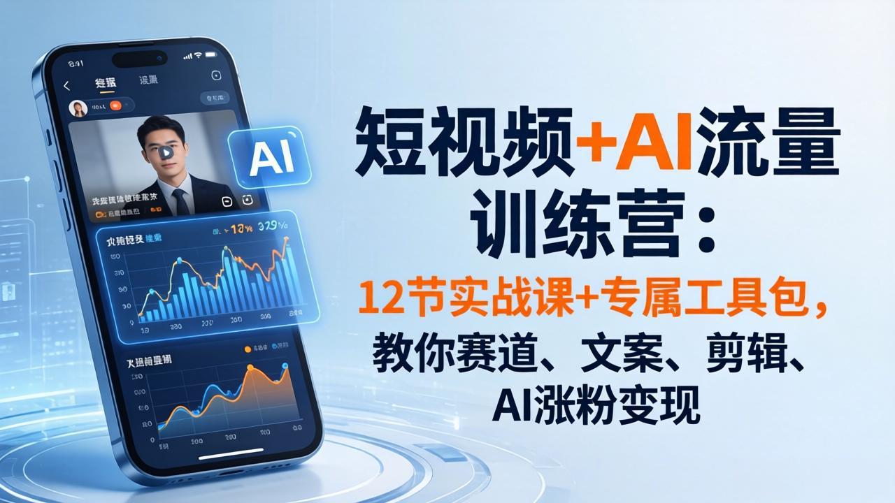 短视频+AI流量训练营：12节实战课+专属工具包，教你赛道、文案、剪辑、AI涨粉变现-智点网