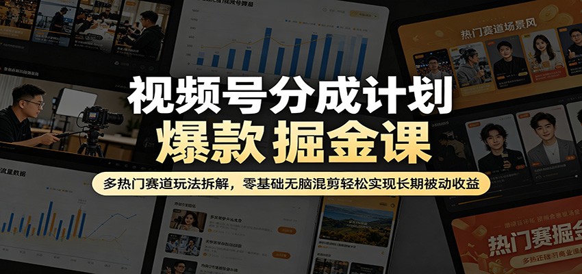 视频号分成计划爆款掘金课：多热门赛道玩法拆解，零基础无脑混剪轻松实现长期被动收益-智点网