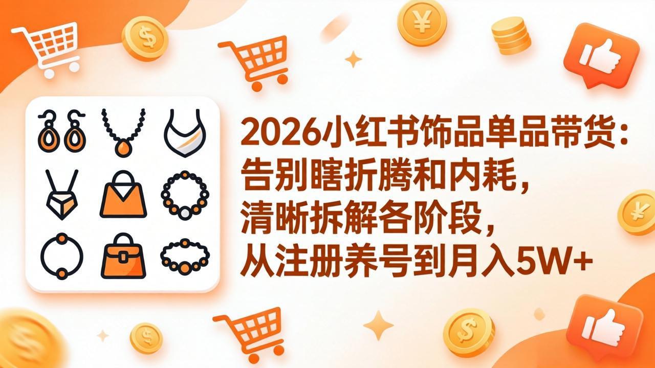 2026小红书饰品单品带货：告别瞎折腾和内耗，清晰拆解各阶段，从注册养号到月入5W+-智点网