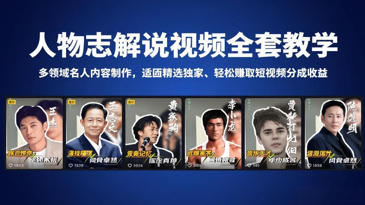 人物志解说视频全套教学，多领域名人内容制作，适配精选独家，轻松赚取短视频分成收益-智点网