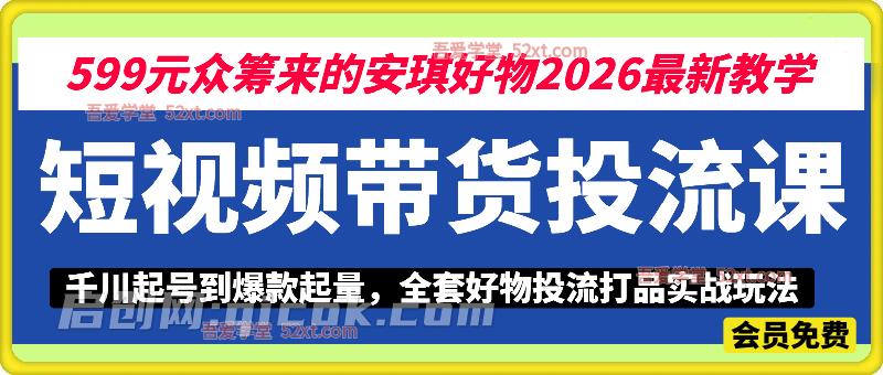 短视频带货投流课，599元众筹来的安琪好物2026最新教学，  千川起号到爆款起量，全套好物投流打品实战玩法-智点网