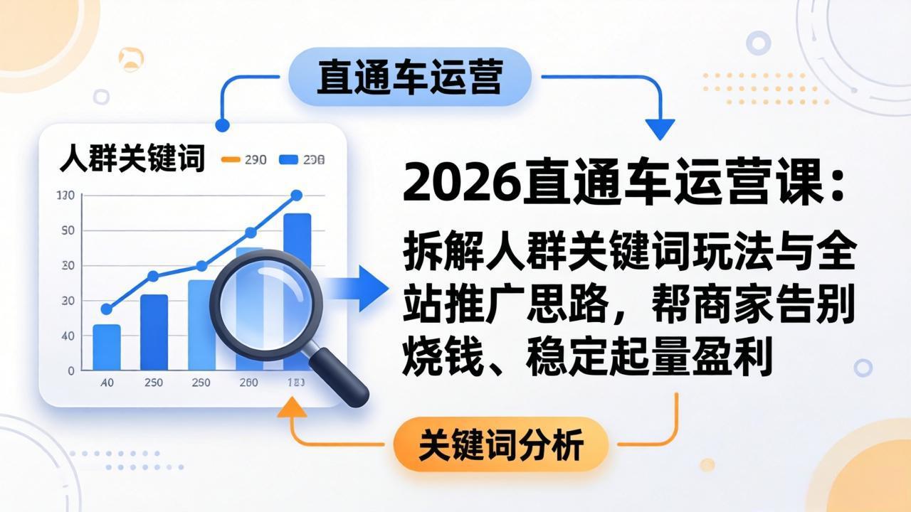 2026直通车运营课：拆解人群关键词玩法与全站推广思路，帮商家告别烧钱、稳定起量盈利-智点网
