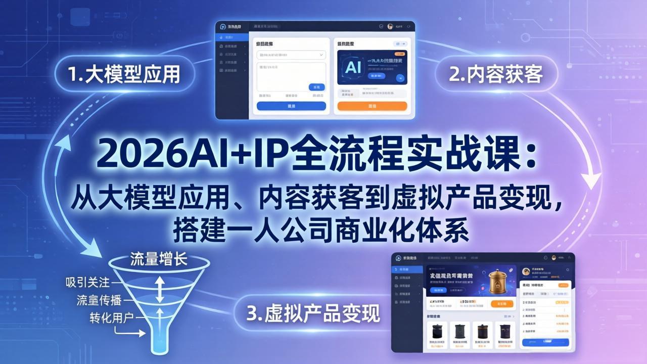 2026AI+IP全流程实战课：从大模型应用、内容获客到虚拟产品变现，搭建一人公司商业化体系-智点网