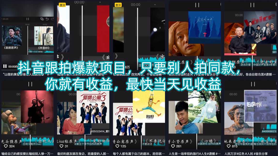抖音跟拍爆款项目，只要别人拍同款，你就有收益，最快当天见收益-智点网
