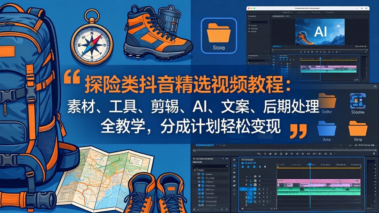 探险类抖音精选视频教程：素材、工具、剪辑、AI、文案、后期处理全教学，分成计划轻松变现-智点网